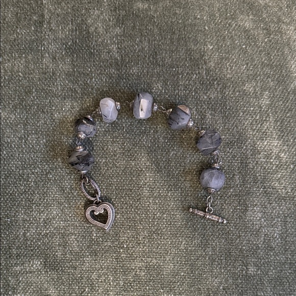 Elegant Silver Agate Stone Heart Charm Bracelet-real stones! - Picture 1 of 3